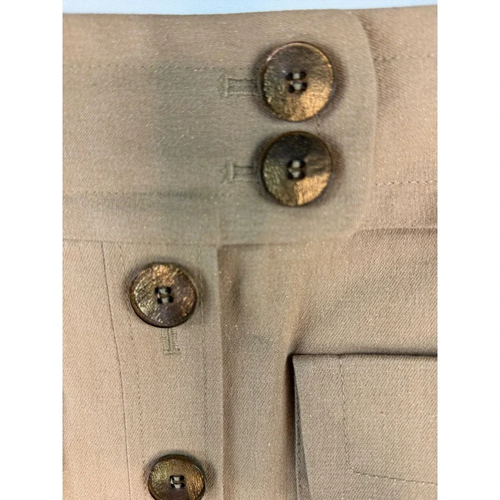 Etcetera Tan Metallic Button Front A-Line Skirt Khaki Flap Pockets Size 0